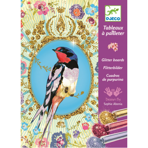 Joc creativ cu sclipici colorat pasari djeco